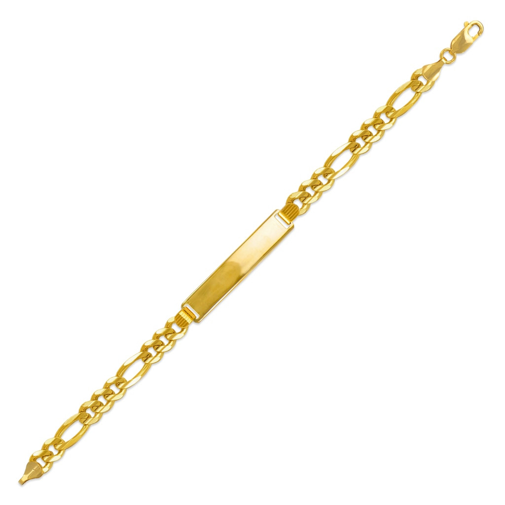 14k Gold 7mm Figaro Italian Id Bracelet 7 Inches